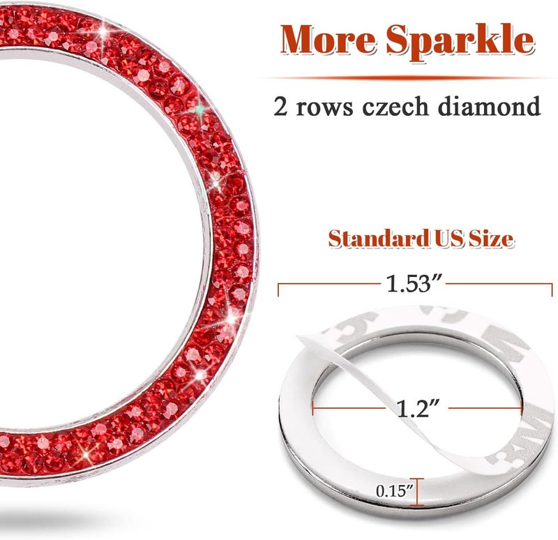 ToBeQueen Red Push Start Button Cover Ring, Interior Crystal Diamond Rhinestone Engine Start Ring Emblem Sticker, Glitter Car Accessories for Women, Red - Image 4